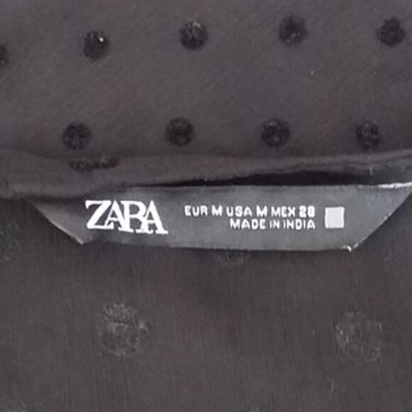 Zara Black Polka Dot Tiered Dress | Size Medium | Sheer V-Neck Overlay - Picture 4 of 4